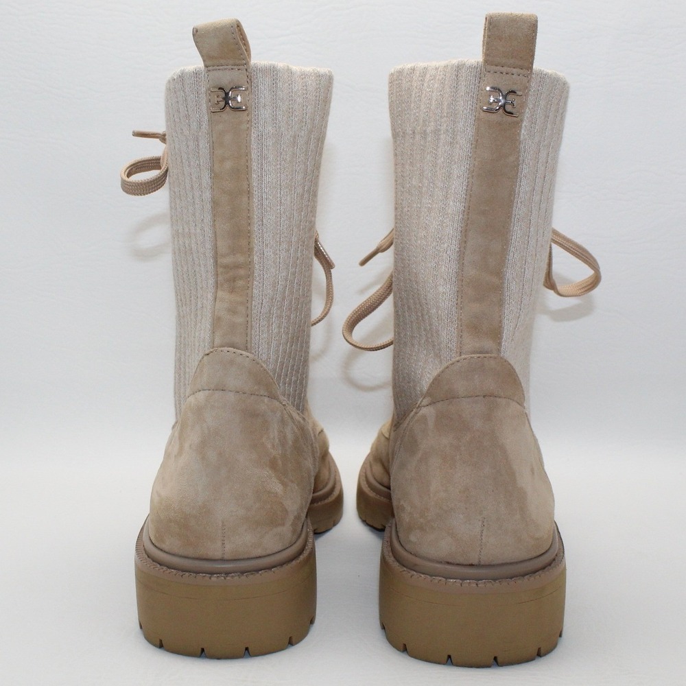 Sam Edelman Lydell Beige Suede Knit Sock Combat Boots Womens 8M Lug Sole Utility - Picture 5 of 10